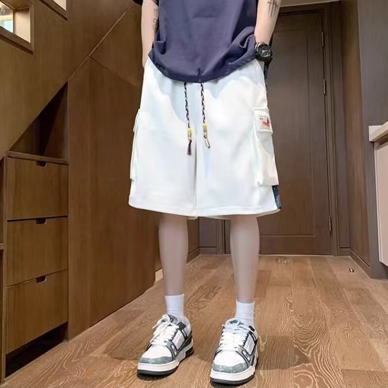 刺绣短裤男新中式五分工装裤男生夏季oversize休闲运动裤宽松型-图0