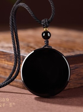 黑曜石无事牌水系项链