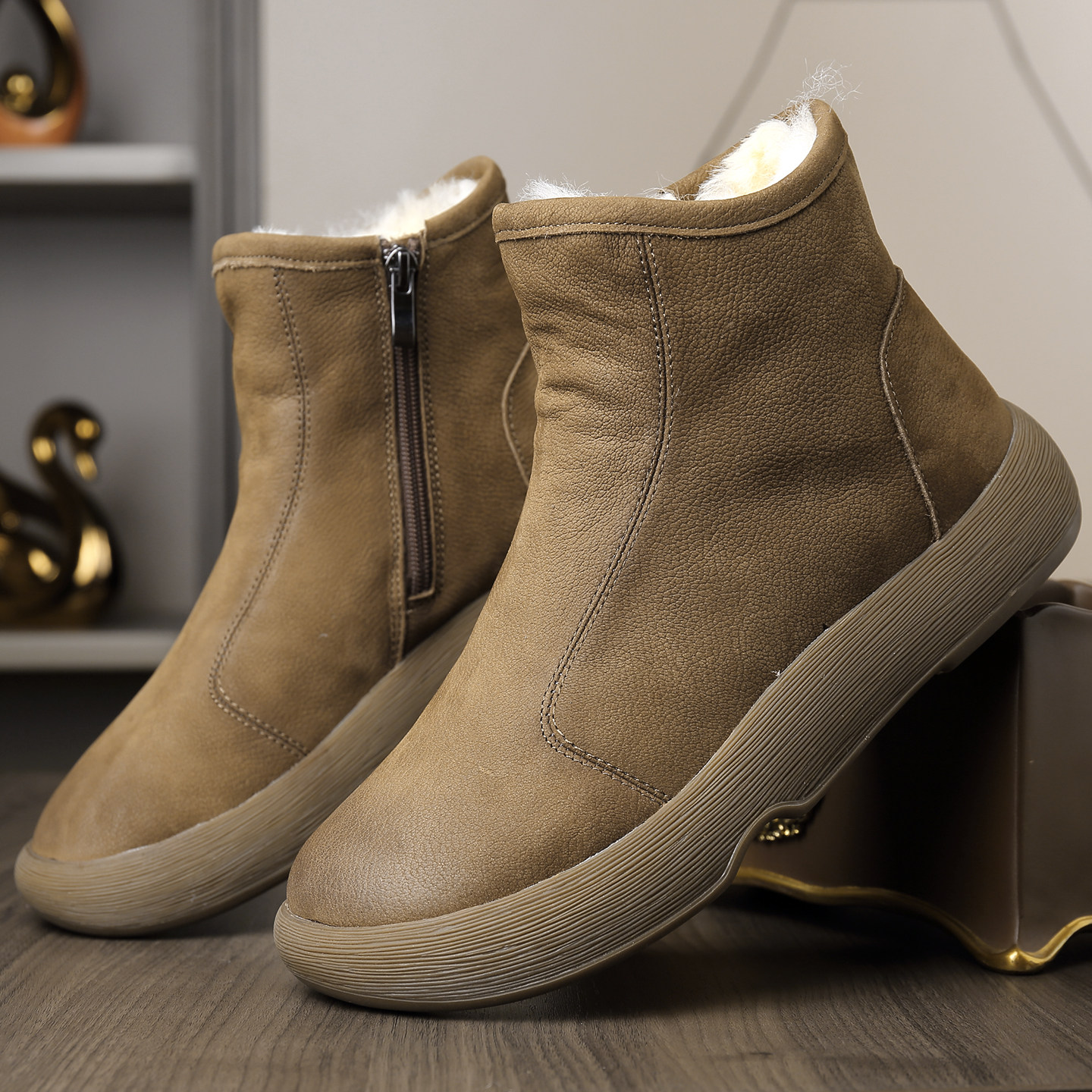 纯羊毛雪地靴男冬季棉靴高帮加绒加厚东北大棉鞋皮毛一体男鞋真皮,淘宝优惠券,粉丝福利购,淘宝优惠卷