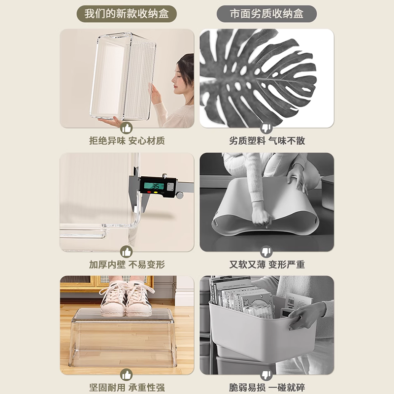 透明收纳盒桌面亚克力透明塑料盒子零食杂物筐长方形化妆品整理盒,淘宝优惠券,粉丝福利购,淘宝优惠卷