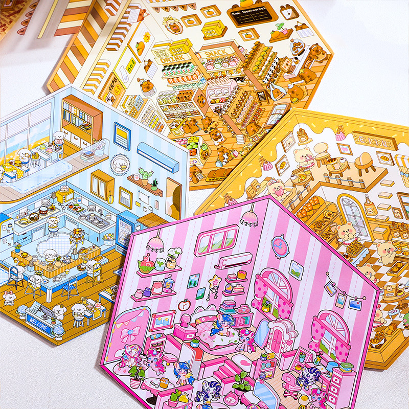卡皮巴拉微缩场景造景贴纸解压免剪裁（送镊子）DIY小屋贴纸益智玩具手帐素材小红书同款打发时间神器3D立体,淘宝优惠券,粉丝福利购,淘宝优惠卷