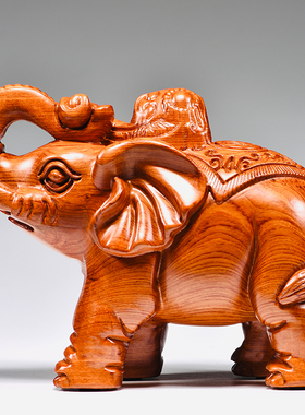 花梨木雕大象摆件实木质雕刻一对象红木家居玄关办公室装饰工艺品