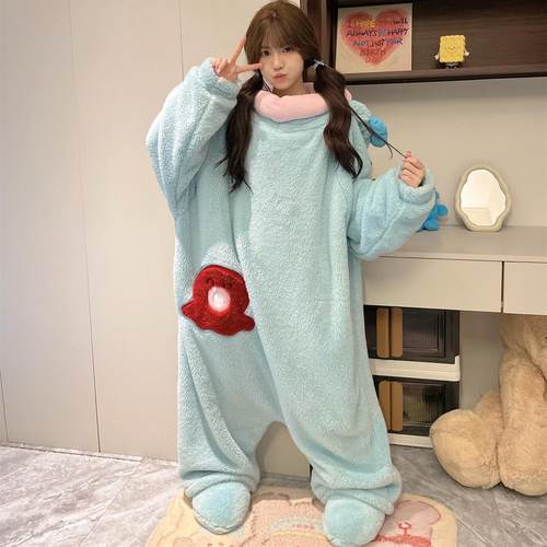 丑鱼儿童可爱搞怪连体睡衣男女童秋冬季加厚珊瑚绒卡通亲子家居服 - 图3