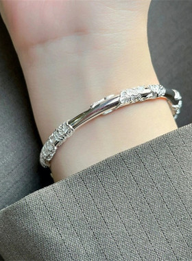 幂琳繁花银手镯女纯银s999足银实心镯子年轻款银饰手链新款满天星