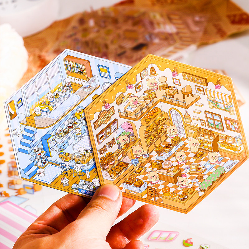 卡皮巴拉微缩场景造景贴纸解压免剪裁（送镊子）DIY小屋贴纸益智玩具手帐素材小红书同款打发时间神器3D立体,淘宝优惠券,粉丝福利购,淘宝优惠卷