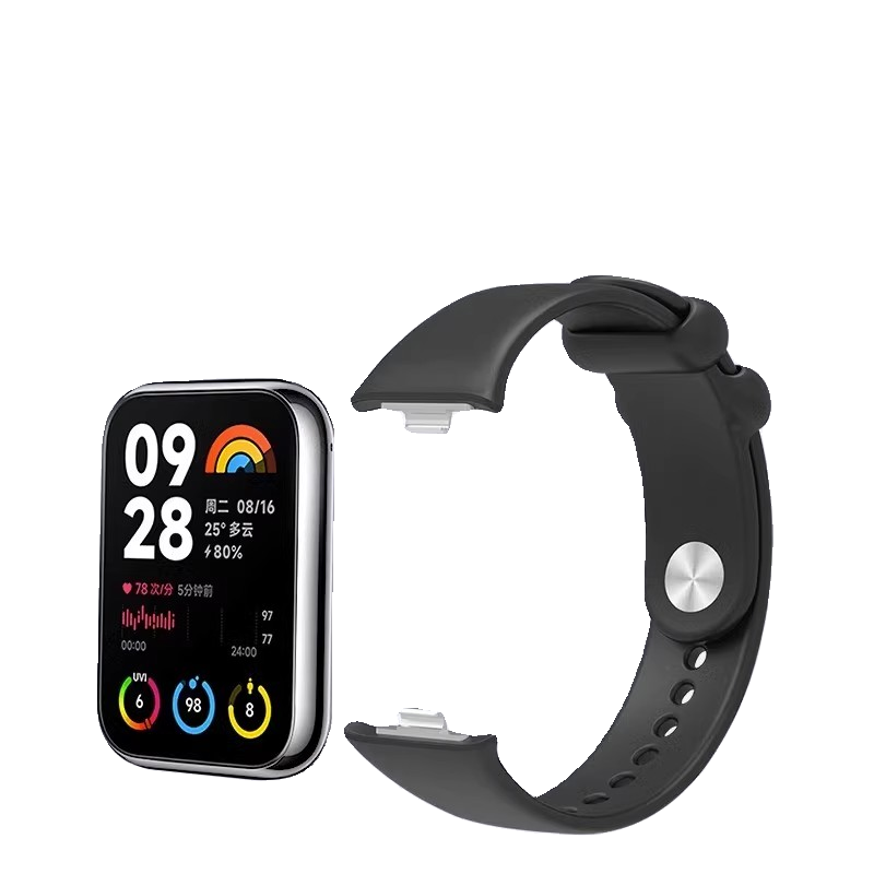 适用小米手环8Pro表带硅胶小米9pro手环智能运动9/8腕带nfc版手表替换红米手表4/5纯色卡扣透气男女黑色白色 - 图0