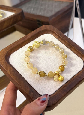 东海水晶吞金兽招财旺事业金发晶手串黄水晶黄塔晶手链女转运玉石