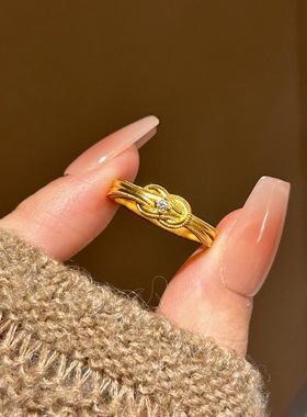 小红书同款金色绳结点钻锆石戒指小众设计时尚轻奢百搭高级感手饰