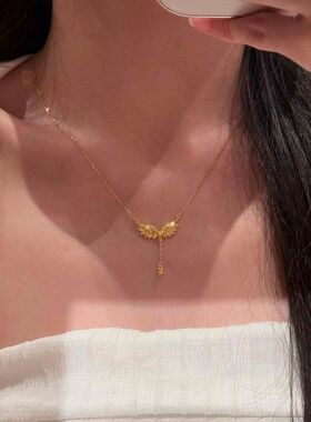 金色爆闪飞羽翅膀流苏项链女中古流光羽毛羽翼小提溜锁骨链