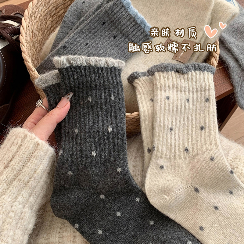 羊毛堆堆袜子女2025新款爆款中筒袜秋冬加厚加绒保暖女士冬季长袜 - 图2