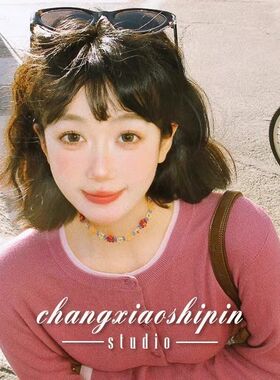 春夏新款多巴胺花朵串珠项链锁骨链女波西米亚风云南海边旅游配饰