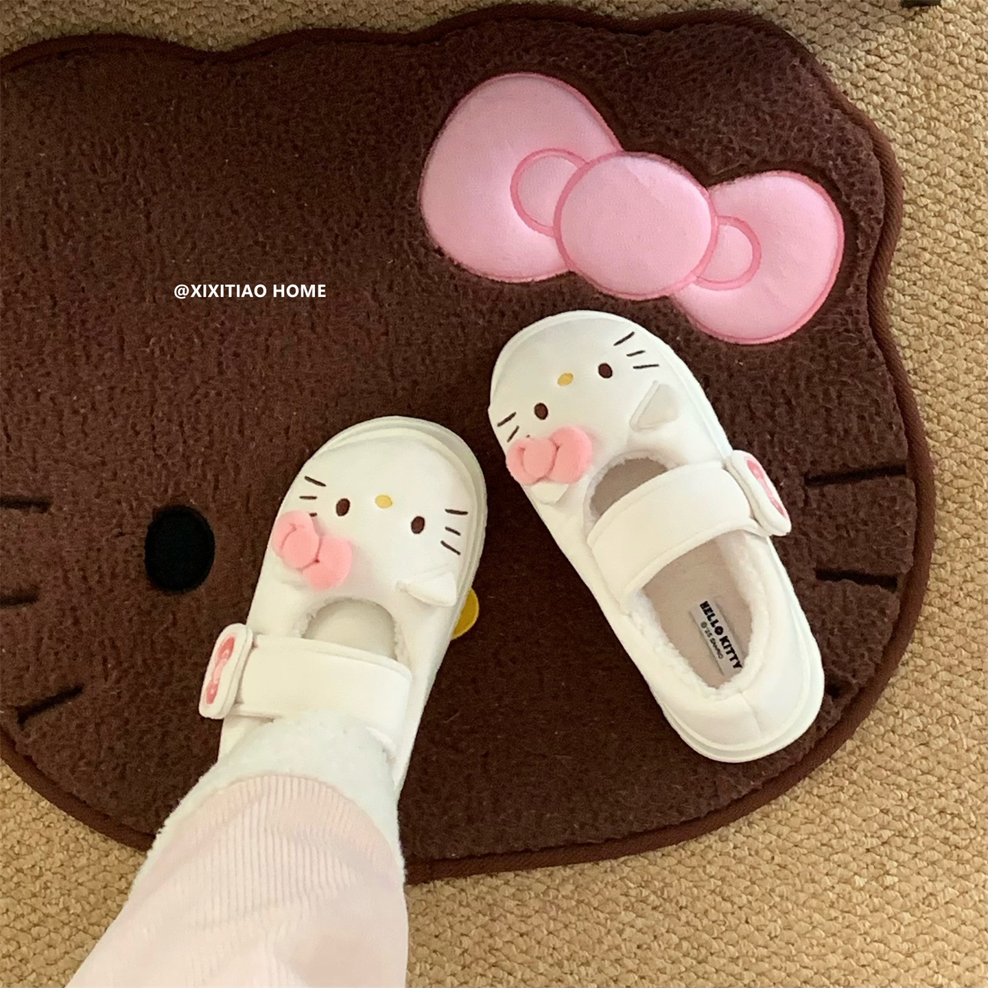 细细条正版HelloKitty猫魔术贴棉鞋女秋冬外穿厚底玛丽珍豆豆鞋,淘宝优惠券,粉丝福利购,淘宝优惠卷