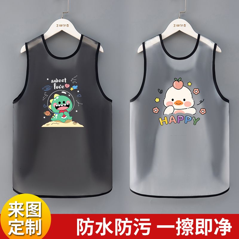 Children's waterproof apron, anti-dirty smock, summer sleeveless reverse dressing, baby food supplement, meal pocket, painting clothes, eating bib