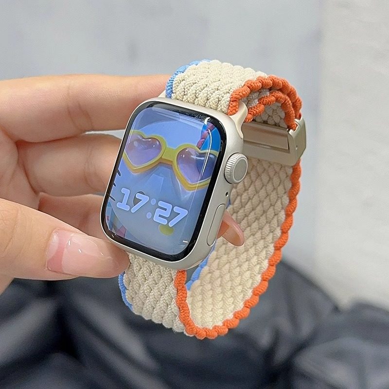 适用苹果S11手表S10表带iwatch9新款尼龙编织applewatch8代7磁吸S7弹力SE腕带S6高级5男女款42mm运动智能配件,淘宝优惠券,粉丝福利购,淘宝优惠卷