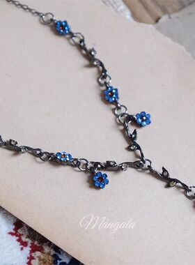 老老实实拍照|蓝色藤蔓配饰项链复古做旧欧美锁骨链装饰性