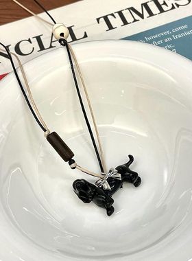 赵露思同款腊肠小狗项链毛衣蝴蝶结可爱吊坠长款高级2025配饰