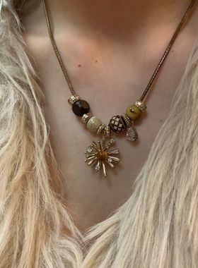 烟花虎眼 古着波西米亚风串珠项链女长款可调节毛衣链高级感配属