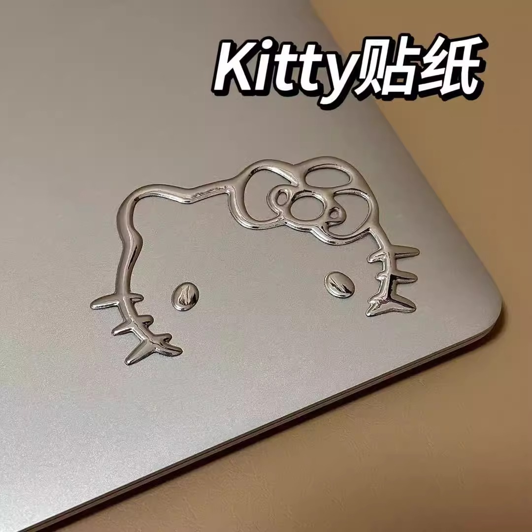 kitty手机金属感贴纸凯蒂猫银色笔记本平板电脑汽车电动车装饰贴 - 图3