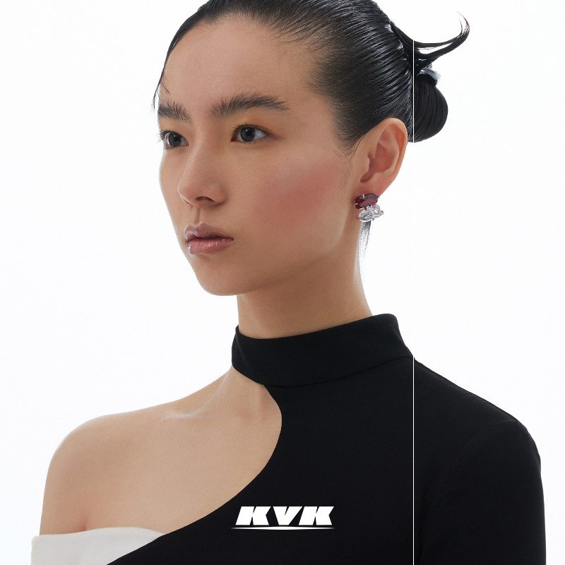 KVK耳钉2021年新款潮桃花晶石潮感耳坠女网红耳饰女饰品耳环 - 图0