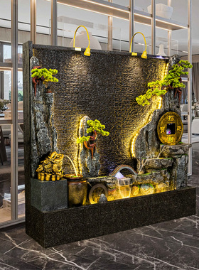 招财中式庭院景观假山水幕墙