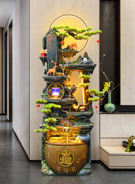 新中式假山流水摆件循环水招财客厅玄关造景风水轮公司乔迁送礼品