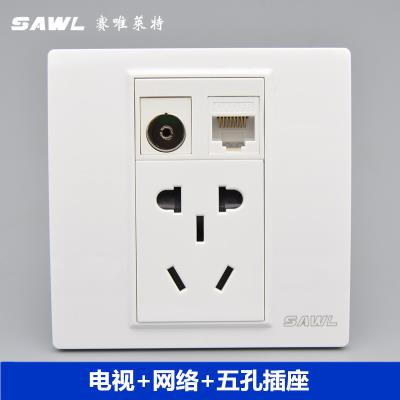 Type 86 Internet TV with 5-hole power socket 23 5 holes socket plus computer TV network route module panel