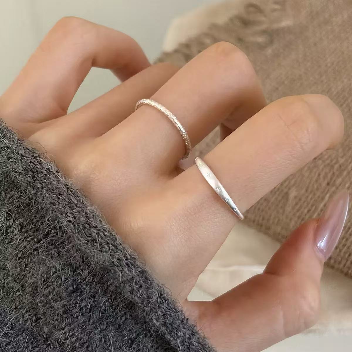 S999 solid silver open ring star ring