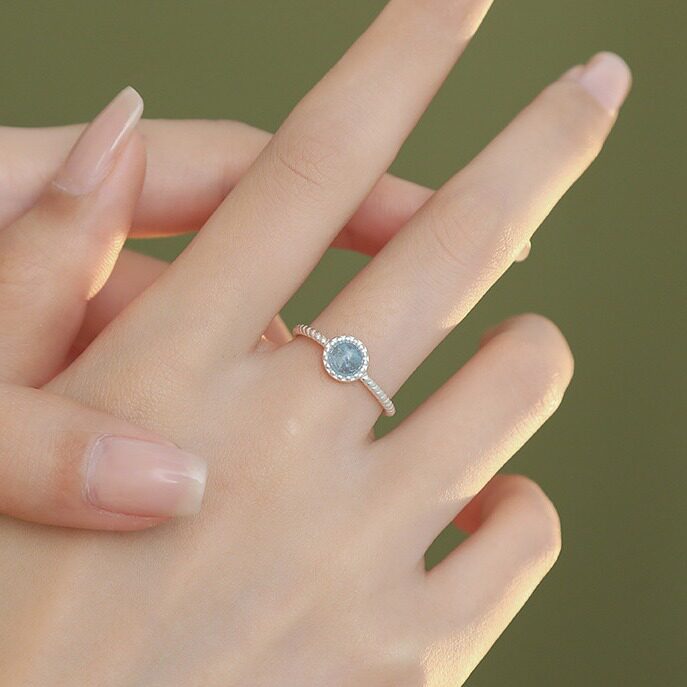 S925 sterling silver natural aquamarine ring