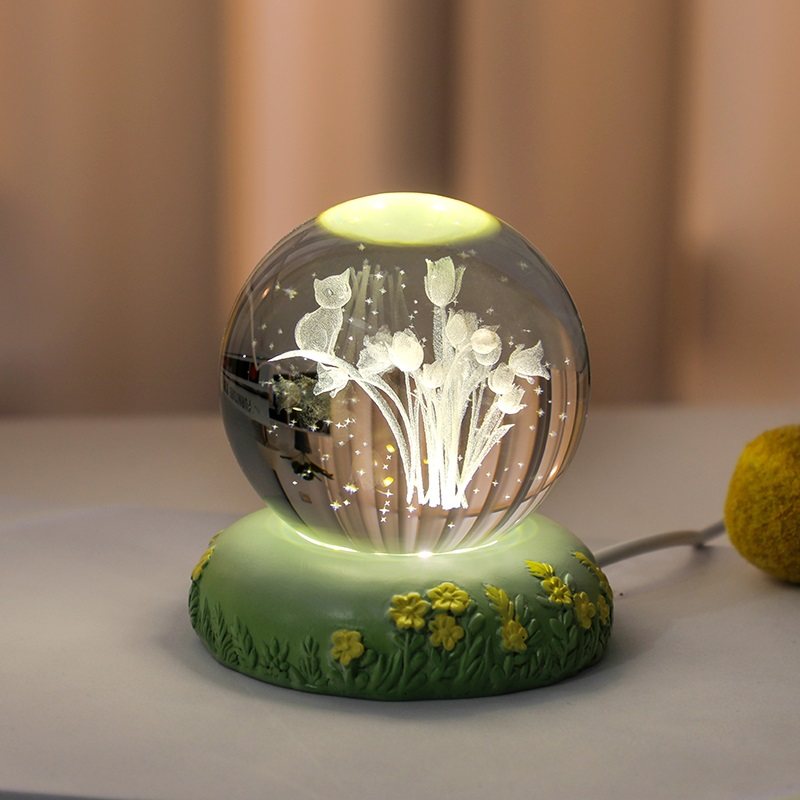 花朵水晶球摆件郁金香玫瑰康乃馨装饰品高级感送人情人节生日礼物,淘宝优惠券,粉丝福利购,淘宝优惠卷