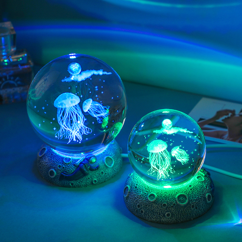 创意水晶球摆件治愈系海洋生物桌面装饰小夜灯毕业季送人生日礼物-图3