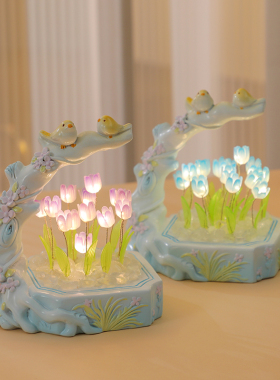 花鸟郁金香花海小摆件书房装饰