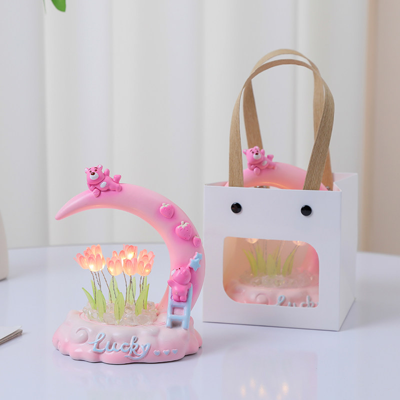 郁金香摆件手工diy月亮小熊书房可发光装饰送女朋友闺蜜老师礼物,淘宝优惠券,粉丝福利购,淘宝优惠卷