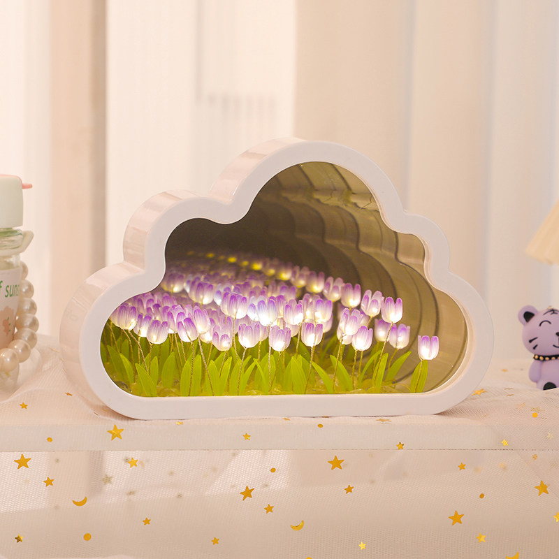 花海郁金香可发光摆件diy手工云朵镜子装饰品送人情人节生日礼物,淘宝优惠券,粉丝福利购,淘宝优惠卷