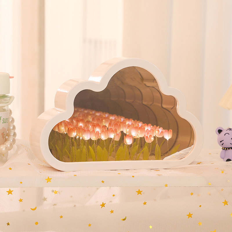 花海郁金香可发光摆件diy手工云朵镜子装饰品送人情人节生日礼物,淘宝优惠券,粉丝福利购,淘宝优惠卷