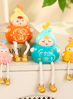 一家四口葫芦吊脚娃娃小摆件