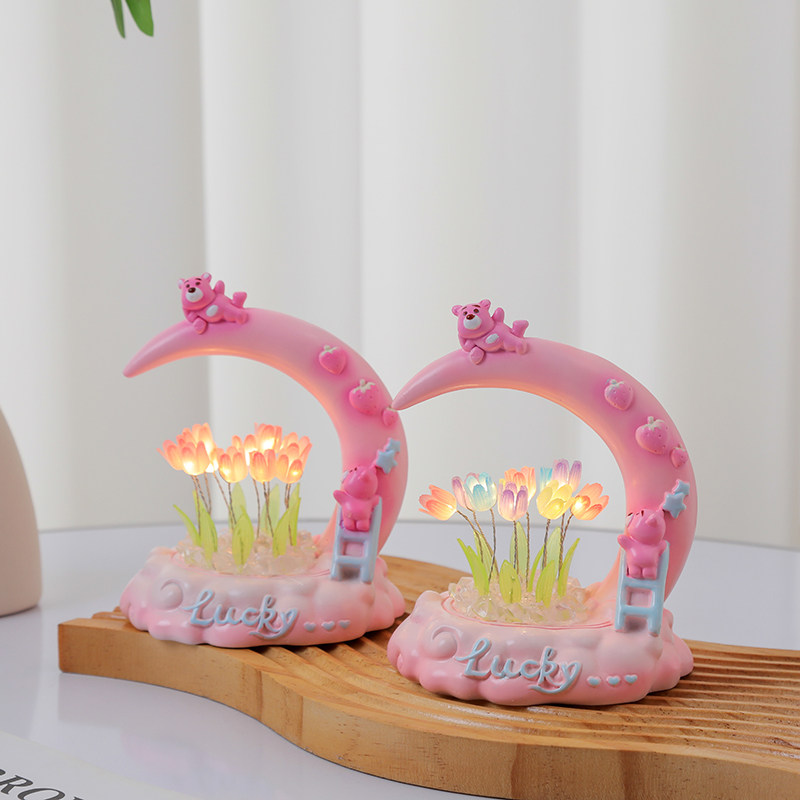 郁金香摆件手工diy月亮小熊书房可发光装饰送女朋友闺蜜老师礼物,淘宝优惠券,粉丝福利购,淘宝优惠卷