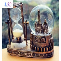  Retro Wind Hourglass Girl Timer Snowflake Water Crystal Ball Music Box Swing Piece Birthday Gift Woman Graduation Gift