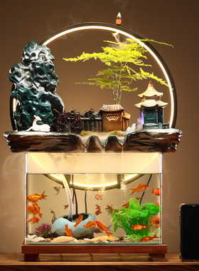 景观流水鱼缸陶瓷中式客厅办公室
