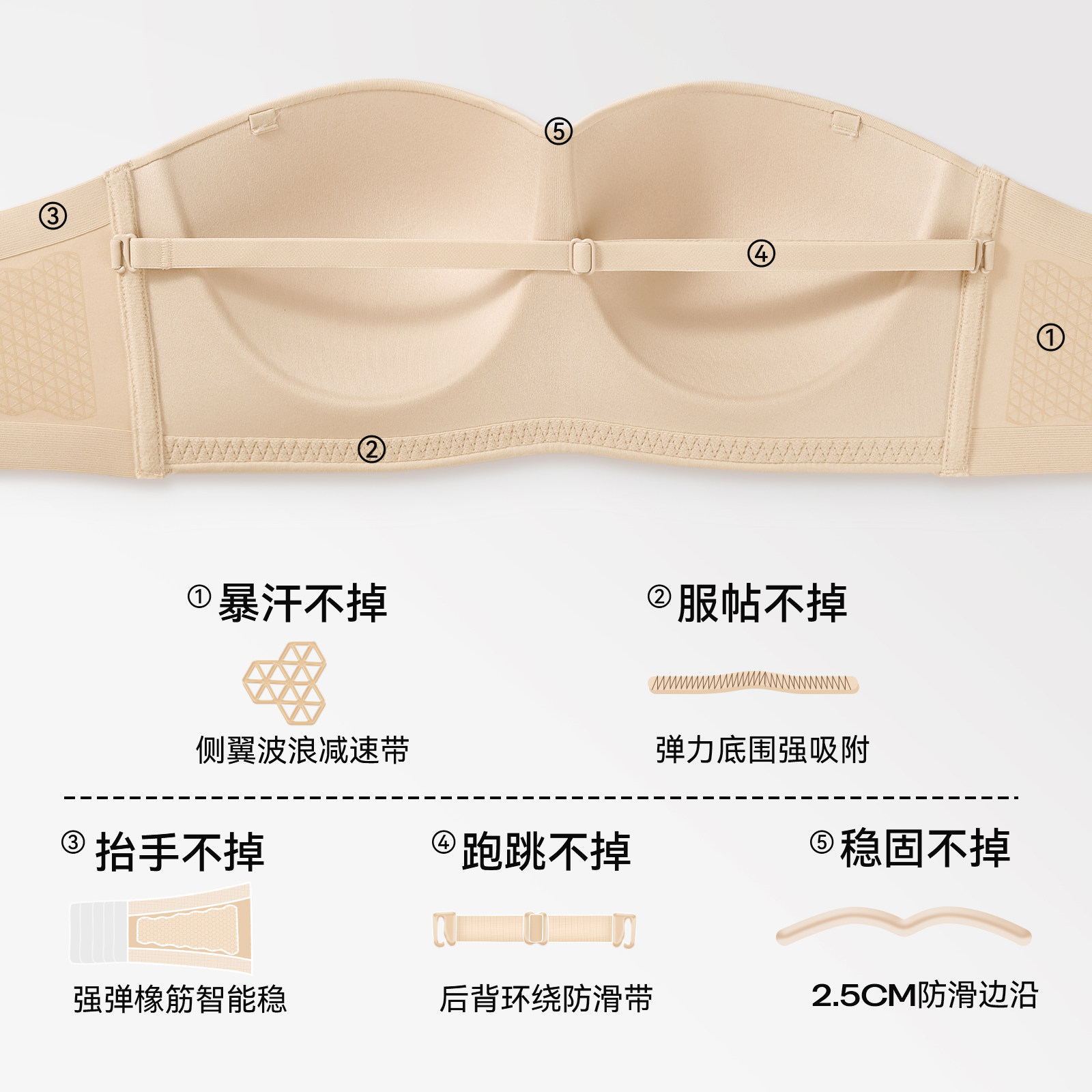 小辣代言菇娘家稳稳杯无肩带内衣女大胸美背抹胸防滑聚拢无痕文胸