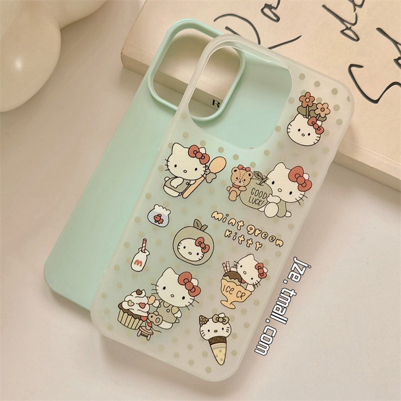 薄荷绿波点HelloKitty卡通适用苹果15手机壳iPhone16ProMax新款15pro防摔13女款可爱12二合一14pro全包保护套 - 图3
