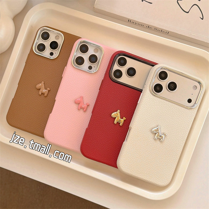 jze 高级感纯色荔枝纹立体小金马适用苹果17ProMax手机壳iphone15新款16pro女款13简约15pro超火14防摔保护套,淘宝优惠券,粉丝福利购,淘宝优惠卷