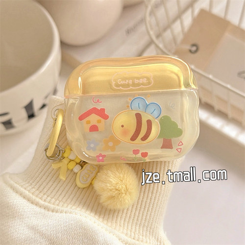 jze 立体可爱小蜜蜂带花朵挂坠适用苹果AirPods5保护壳airpods2/3/4蓝牙无线耳机套airpodspro二三四代新款女 - 图1