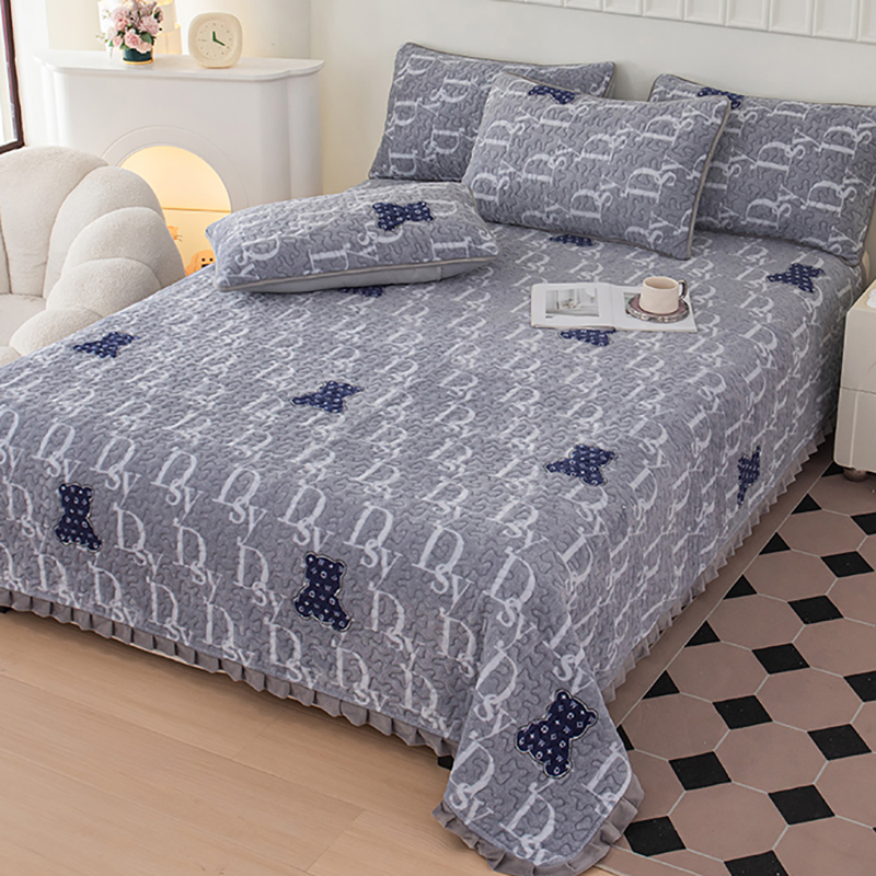 冬季加厚牛奶绒夹棉床盖单件加绒法兰珊瑚绒榻榻米床单人沙发盖毯 - 图3