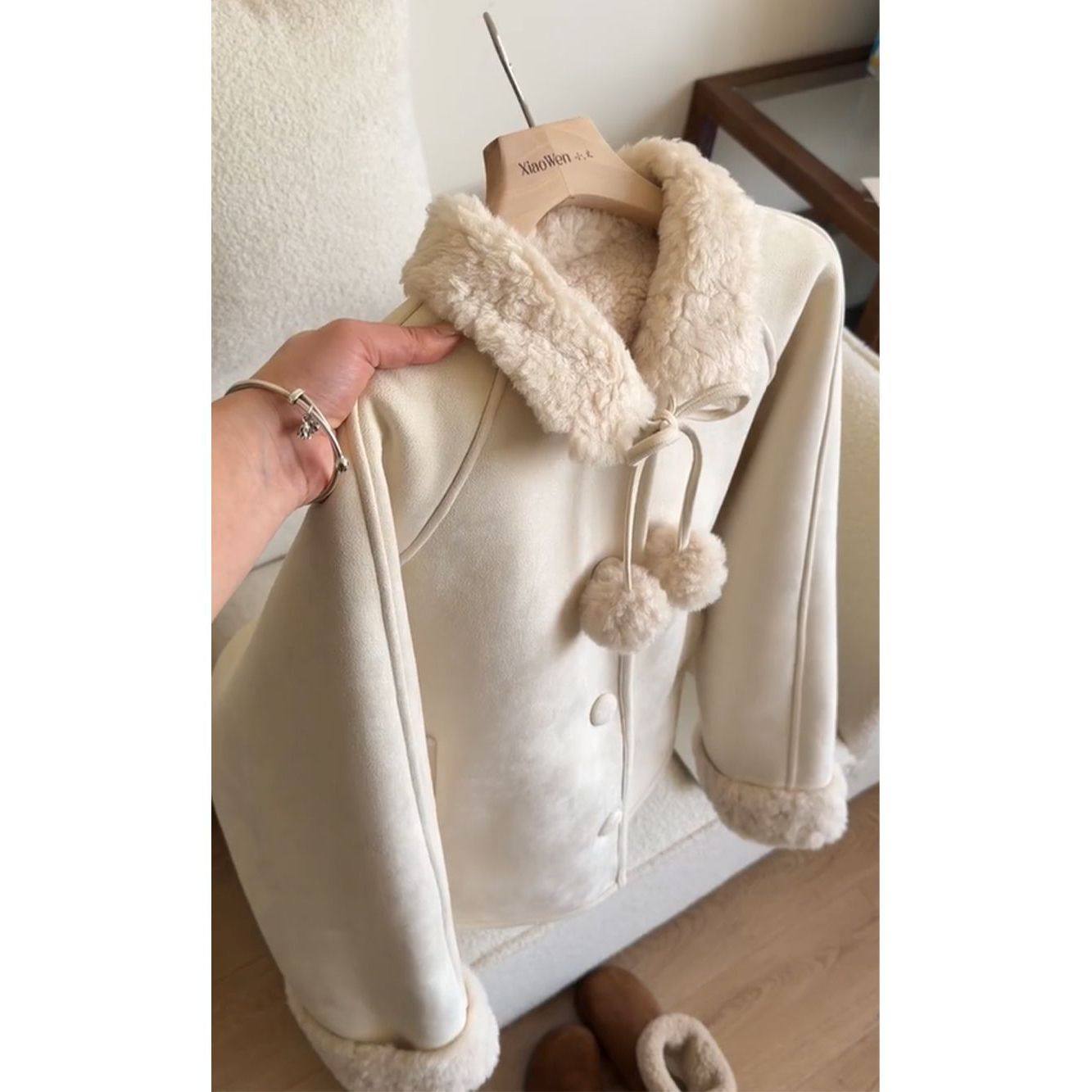 皮毛一体手工毛球超温柔韩系宽松休闲上衣女短外套,淘宝优惠券,粉丝福利购,淘宝优惠卷