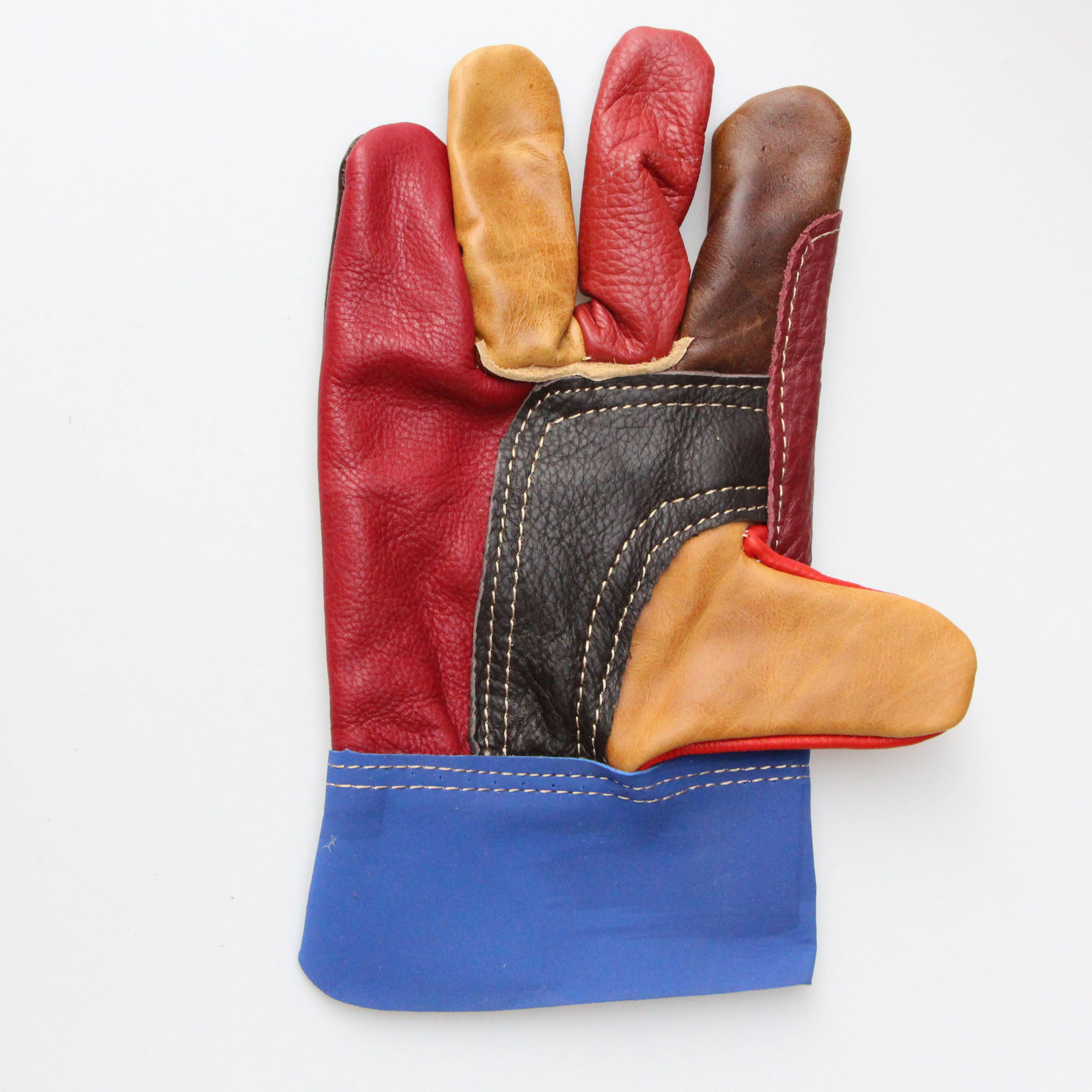 短款防火i线电焊手套防火线头层牛皮耐磨七彩花皮焊工手套包邮