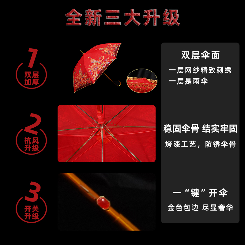 婚礼用品结婚新娘龙凤双喜婚礼雨伞大红色婚礼直杆长柄礼仪伞