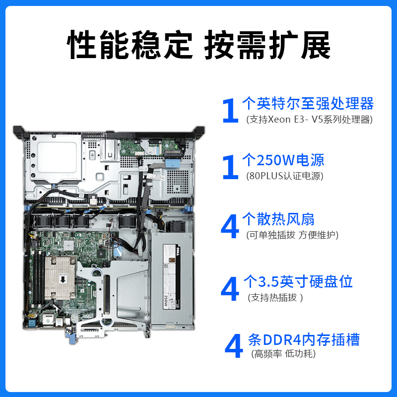 戴尔R230服务器1U静音机架式至强E3四核ERP数据存储共享静音主机-图1