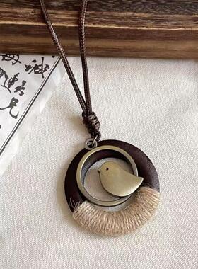 新中式禅意木质长款挂绳毛衣链