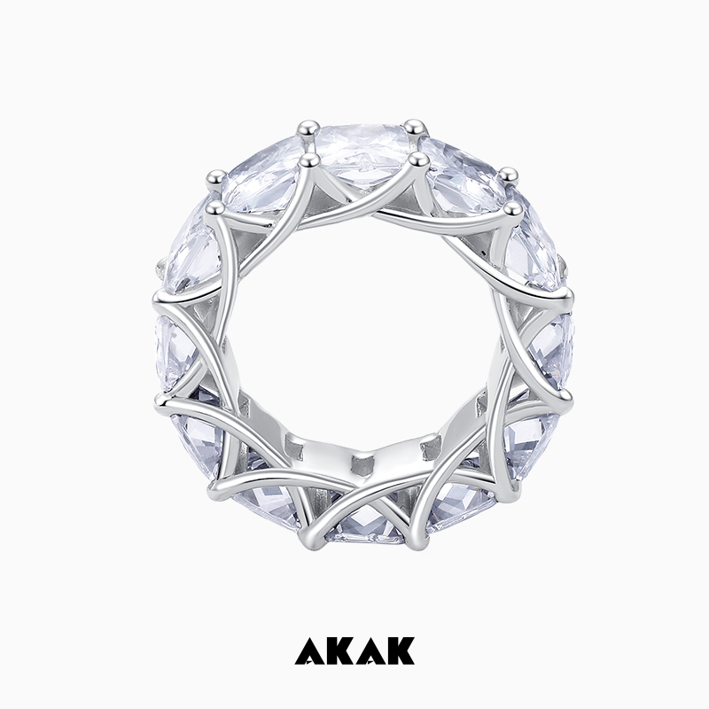 AKAK镜系列囚牢锆石戒指男款纯银宝石小众时尚设计男女士素圈指环