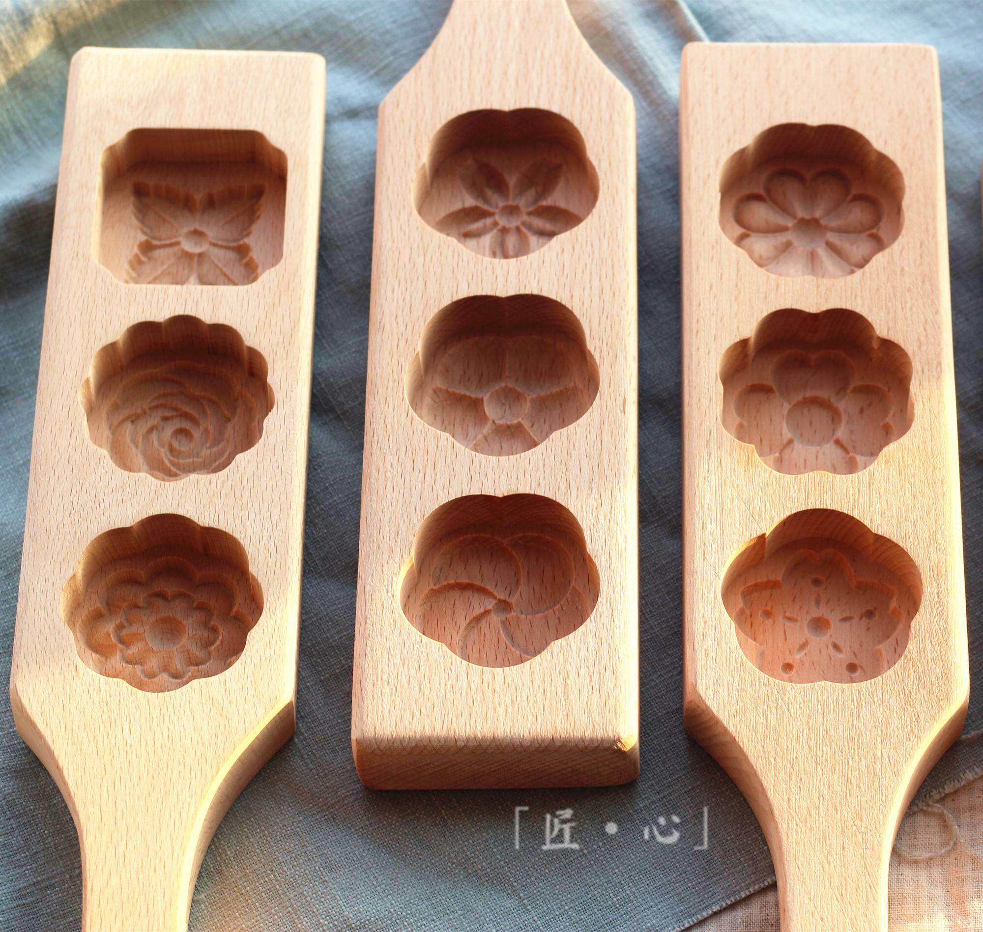 新款 立体花型 清明青团面食糕点馒头绿豆饼冰皮月饼模具木质